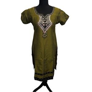 Sarjana Embroidered Olive Green Tunic Size L